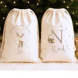 Custom Initials Sack Personalized Christmas & Stockings Gift Bags First Name Tag Initial Eve Bag - thumbnail 2