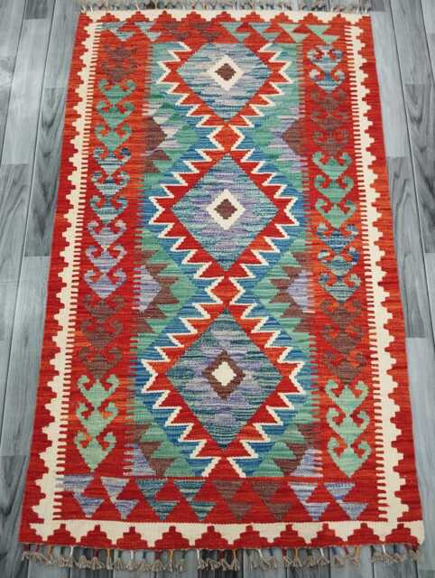 Classic Rug, Handmade Artisan Afghan Turkish Scandinavian Navajo Bohemian Wool Flatweave Multicolour Kilim Rug 155x93 cm - image 1