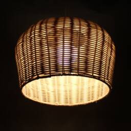 "Hat-Shaped Rattan Pendant Light, Ceiling Light Fixture, Room Lighting, Lampshade Size W13.7"" By H 8.4" - thumbnail 3