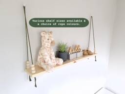 Pine Nursery Shelves, Shelf With Clothes Rail, Baby Shelf, Rope Decor, Gift, Shelves For - thumbnail 1