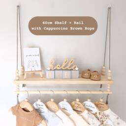 Pine Nursery Shelves, Shelf With Clothes Rail, Baby Shelf, Rope Decor, Gift, Shelves For - thumbnail 2