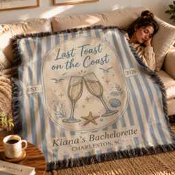 Custom Last Toast On The Coast Blanket, Coastal Bachelorette Throw, Beach Throw Back Weekend Party Favors - thumbnail 3
