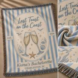Custom Last Toast On The Coast Blanket, Coastal Bachelorette Throw, Beach Throw Back Weekend Party Favors - thumbnail 4