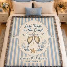 Custom Last Toast On The Coast Blanket, Coastal Bachelorette Throw, Beach Throw Back Weekend Party Favors - thumbnail 2