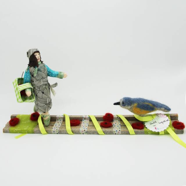 Woman & Bird Paper Mache Needle Felt Sculptures - image 1