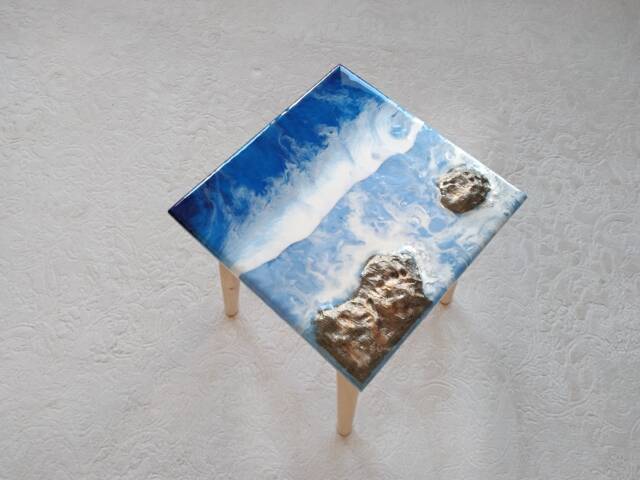 Resin Ocean Wave Coffee Table Small Modern Wood Side Table - image 1