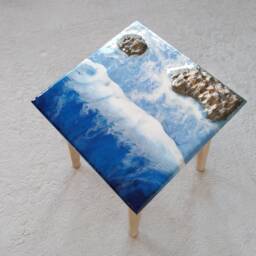 Resin Ocean Wave Coffee Table Small Modern Wood Side Table - thumbnail 2