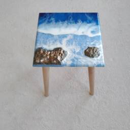 Resin Ocean Wave Coffee Table Small Modern Wood Side Table - thumbnail 3