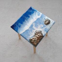 Resin Ocean Wave Coffee Table Small Modern Wood Side Table - thumbnail 4