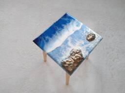 Resin Ocean Wave Coffee Table Small Modern Wood Side Table