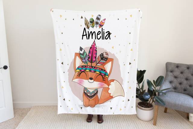 Wild Animal Name Blanket, Custom Fox Baby Newborn Gift, Personalised Blanket, Print New Gift Active - image 1