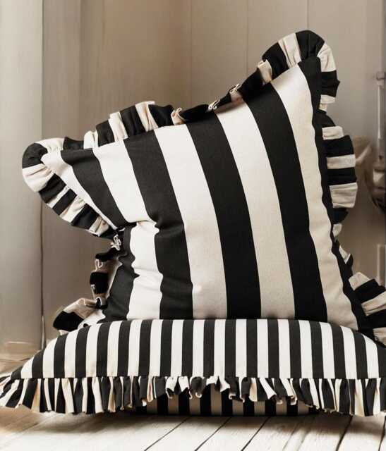 Bohemian Linen Ruffle Pillow Cover Striped Frill Edge - image 1