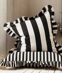 Bohemian Linen Ruffle Pillow Cover Striped Frill Edge - thumbnail 1