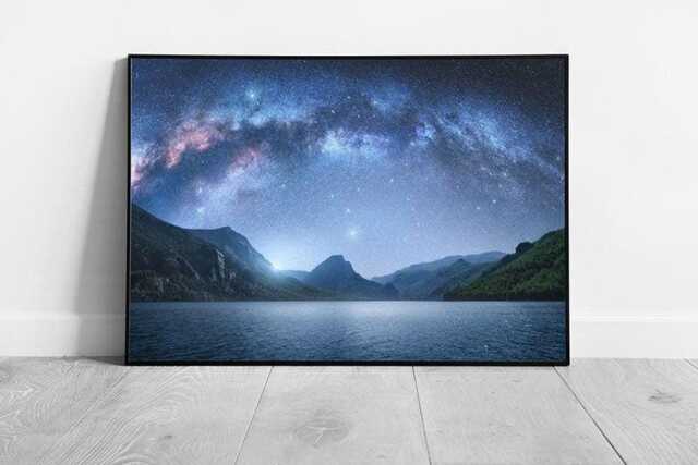 Milky Way Night Sky Wall Art Print Framed Lake Mountain Landscape Decor - image 1