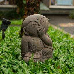 Laughing Jizo 8 Inch/20 cm, Buddha Sculpture, Home Decor, Gift For Mom, Zen Buddha, Children Guardian, Traveler Guardian - thumbnail 4