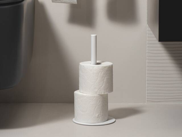Freestanding Toilet Paper Holder - Matte White Bathroom Storage Stand - Holds 3 Rolls Elpo - image 1