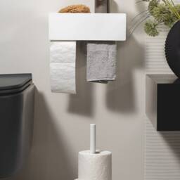 Freestanding Toilet Paper Holder - Matte White Bathroom Storage Stand - Holds 3 Rolls Elpo - thumbnail 3