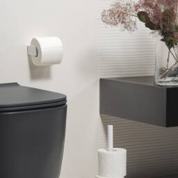 Freestanding Toilet Paper Holder - Matte White Bathroom Storage Stand - Holds 3 Rolls Elpo - thumbnail 2