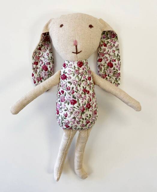 Handmade Linen Bunny Toy Vintage Floral Baby Shower Gift - image 1