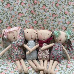 Handmade Linen Bunny Toy Vintage Floral Baby Shower Gift - thumbnail 3