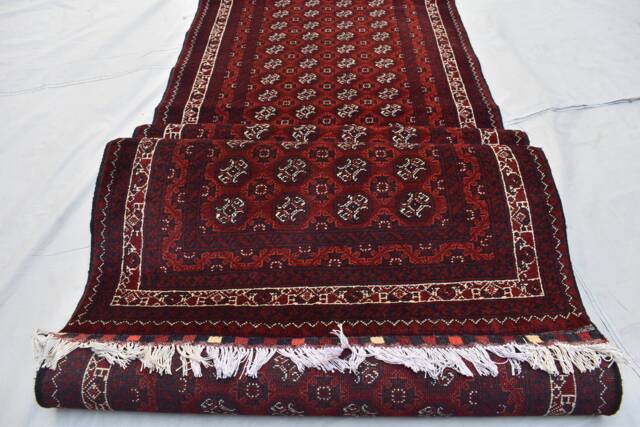 Handmade Afghan Wool Runner Turkmen Bokhara Oriental Rug - 12.8 X 2.9 Ft - image 1