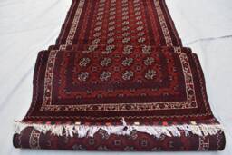 Handmade Afghan Wool Runner Turkmen Bokhara Oriental Rug - 12.8 X 2.9 Ft - thumbnail 1