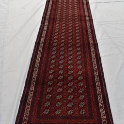 Handmade Afghan Wool Runner Turkmen Bokhara Oriental Rug - 12.8 X 2.9 Ft - thumbnail 2