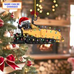 Custom Name Asphalt Paver With Santa Hat & Christmas Lights Ornament, Tree Hanging Decor, Flat 2D Ornament - thumbnail 1