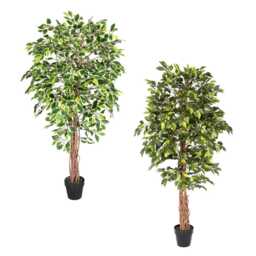 Artificial Ficus Tree With Real Wood Trunk - Green & Variegated 4Ft & 6Ft Uv Resistant Indoor Faux Plant in Pot Realistic Home D??cor - thumbnail 1