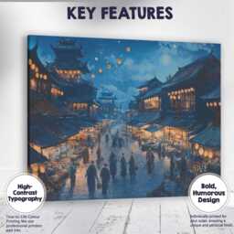 Traditional Chinese Lantern Market Street Night Scene Canvas Wall Art Print Decor Picture Ready To Hang - thumbnail 1