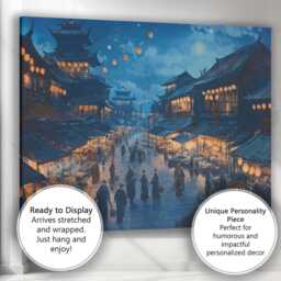 Traditional Chinese Lantern Market Street Night Scene Canvas Wall Art Print Decor Picture Ready To Hang - thumbnail 3