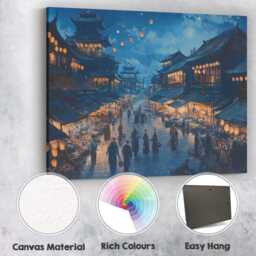 Traditional Chinese Lantern Market Street Night Scene Canvas Wall Art Print Decor Picture Ready To Hang - thumbnail 2