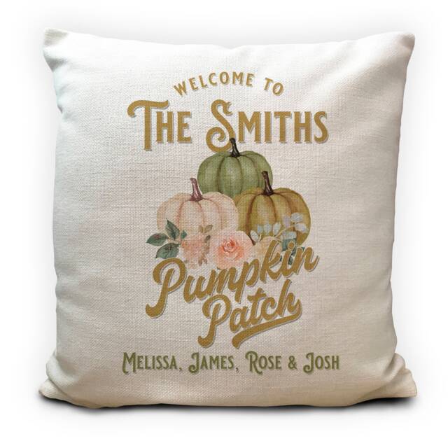 Personalised Autumn Pumpkin Cushion Cover, Autumnal Seasonal Fall Halloween Gift, Family Names, Vintage Retro, Home Decor, 40cm 16 Inches - image 1
