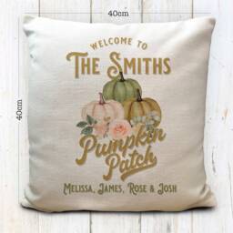 Personalised Autumn Pumpkin Cushion Cover, Autumnal Seasonal Fall Halloween Gift, Family Names, Vintage Retro, Home Decor, 40cm 16 Inches - thumbnail 2