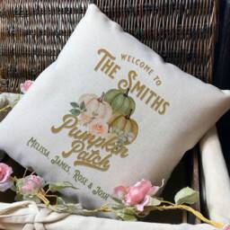Personalised Autumn Pumpkin Cushion Cover, Autumnal Seasonal Fall Halloween Gift, Family Names, Vintage Retro, Home Decor, 40cm 16 Inches - thumbnail 3