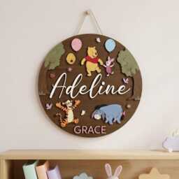 Personalized Winnie The Pooh Name Sign, Custom Friendship Piglet Tigger Eeyore Room Hundred Acre Wood Wall Decor - thumbnail 3