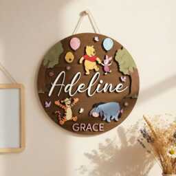 Personalized Winnie The Pooh Name Sign, Custom Friendship Piglet Tigger Eeyore Room Hundred Acre Wood Wall Decor - thumbnail 2