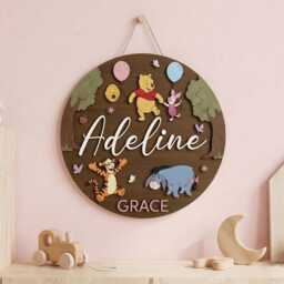 Personalized Winnie The Pooh Name Sign, Custom Friendship Piglet Tigger Eeyore Room Hundred Acre Wood Wall Decor - thumbnail 4