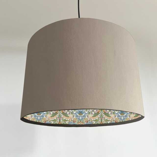 Cream Velvet Drum Lampshade/ Ceiling Shade William Morris Strawberry Thief Sky Interior - image 1