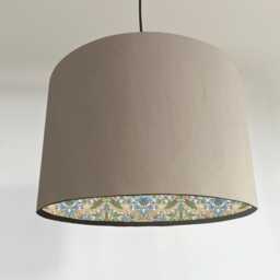 Cream Velvet Drum Lampshade/ Ceiling Shade William Morris Strawberry Thief Sky Interior - thumbnail 1