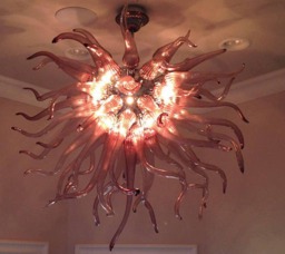 Chandelier, in Murano Blown Glass, With Led Technology, 6 G9 Lights, 16 Horns Lit Leds