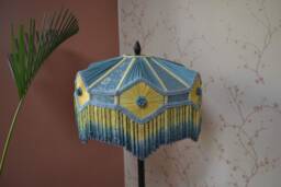 Hand-stitched Victorian Lampshade Petrol Blue Silk With Beaded Fringe - thumbnail 1