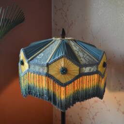 Hand-stitched Victorian Lampshade Petrol Blue Silk With Beaded Fringe - thumbnail 2