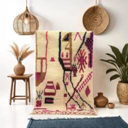 Hand-Knotted Wool Rug - Abstract Berber Tribal Landscape Carpet - thumbnail 2
