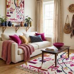 Hand-Knotted Wool Rug - Abstract Berber Tribal Landscape Carpet - thumbnail 3