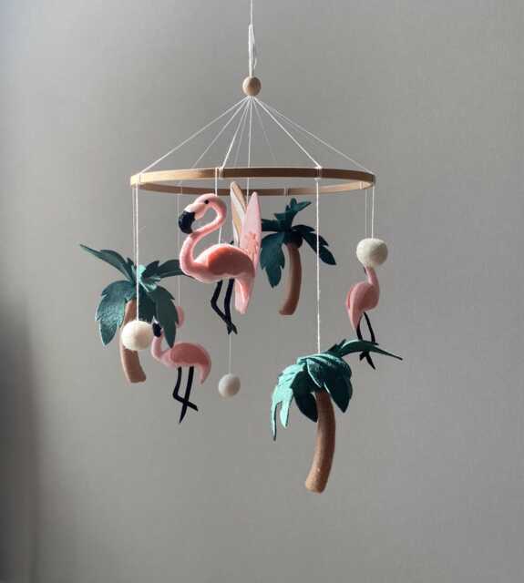 Beach Nursery Mobile For Newbor, Flamingo Crib Mobile, Toddler Girl Surf Baby Palm New Mom Gift, Shower Gift - image 1
