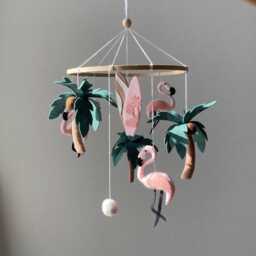 Beach Nursery Mobile For Newbor, Flamingo Crib Mobile, Toddler Girl Surf Baby Palm New Mom Gift, Shower Gift - thumbnail 3