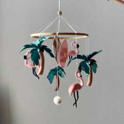 Beach Nursery Mobile For Newbor, Flamingo Crib Mobile, Toddler Girl Surf Baby Palm New Mom Gift, Shower Gift - thumbnail 4