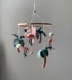 Beach Nursery Mobile For Newbor, Flamingo Crib Mobile, Toddler Girl Surf Baby Palm New Mom Gift, Shower Gift - thumbnail 1