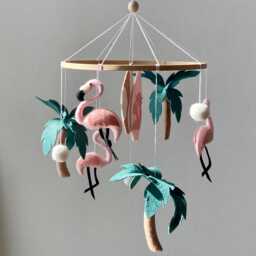 Beach Nursery Mobile For Newbor, Flamingo Crib Mobile, Toddler Girl Surf Baby Palm New Mom Gift, Shower Gift - thumbnail 2